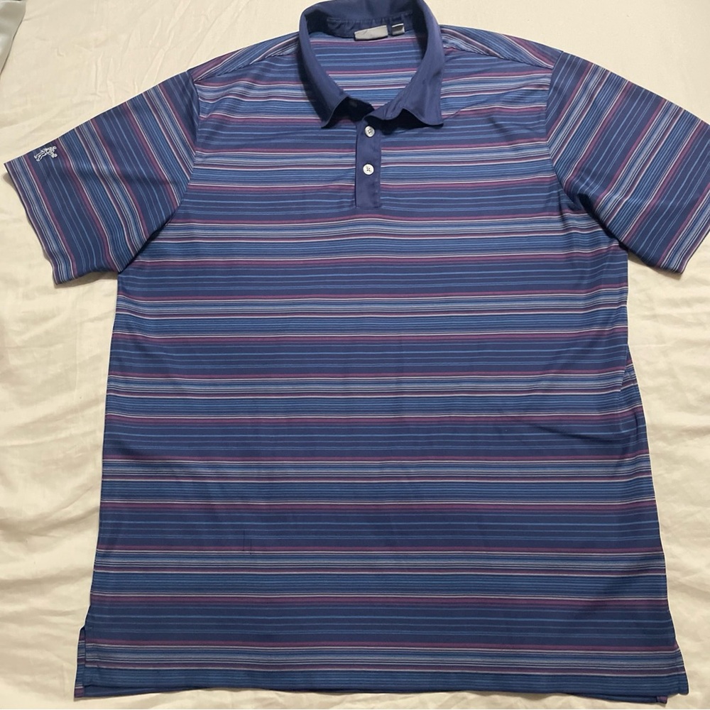 Ashworth Striped Polo Shirt Blue Multi-Color Short Sleeve Sz XL